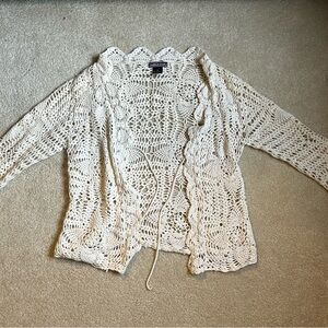 Elegant Cream Crochet Women's Cardigan